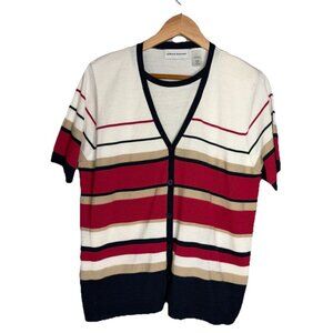 Alfred Dunner Women Two-Fer Attached Top Cardigan/Tank Size Large Short Sleeve